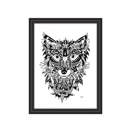 Geometric styled fox portrait in black and white