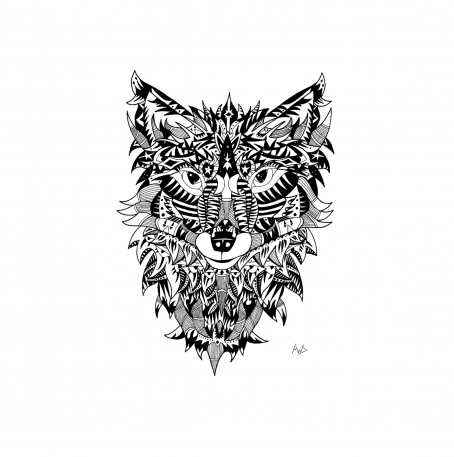 Geometric styled fox portrait in black and white