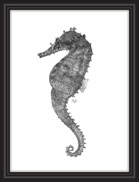seahorse print (black frame)