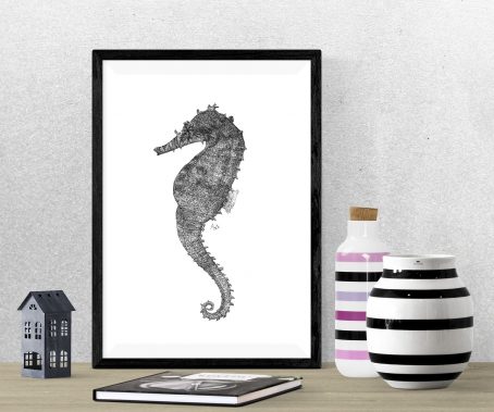 Seahorse art poster (black frame)