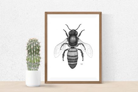 Honey bee art poster (wooden frame)